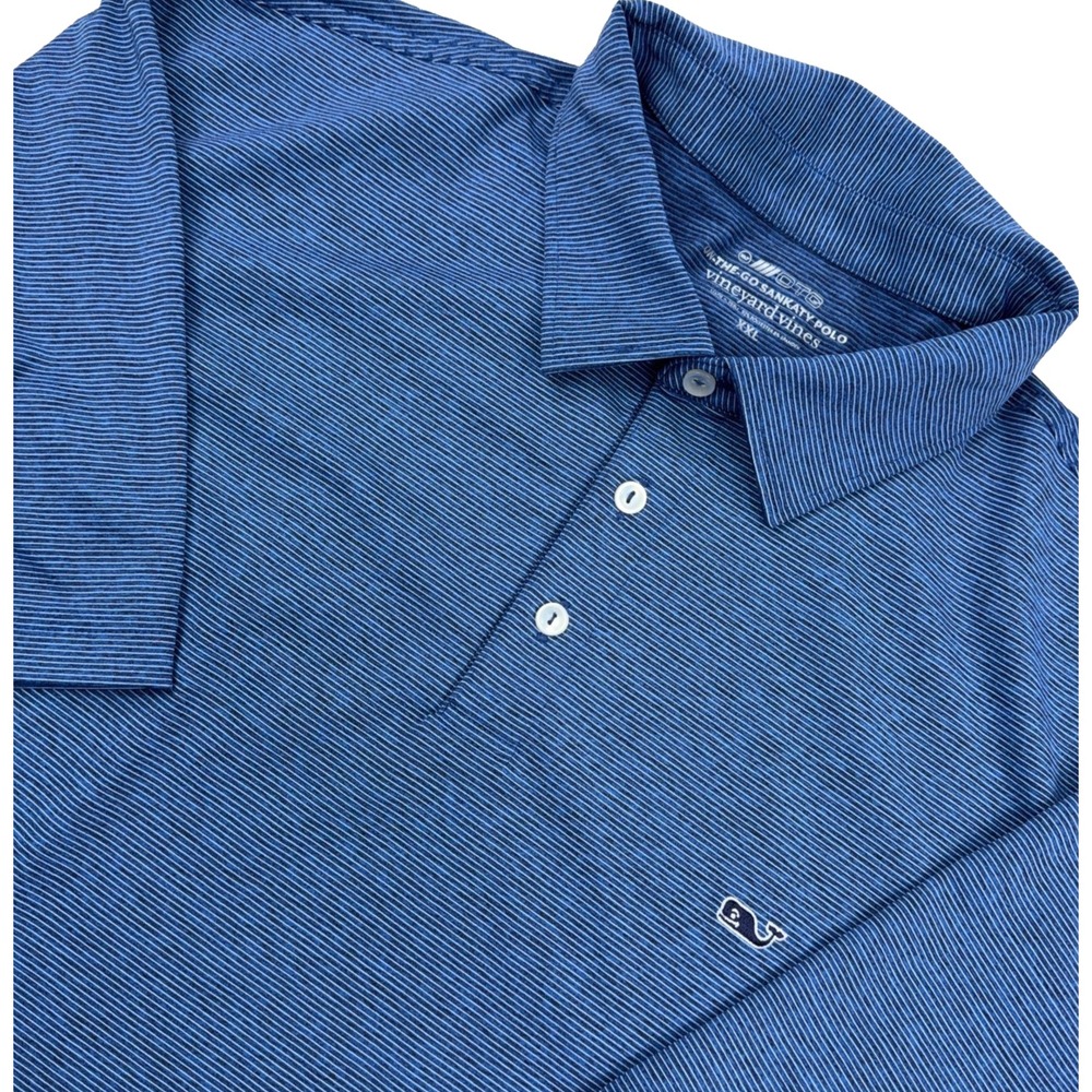 Vineyard Vines Polo Shirt Men XXL 2XL Blue Striped Performance OTG Sankaty Golf